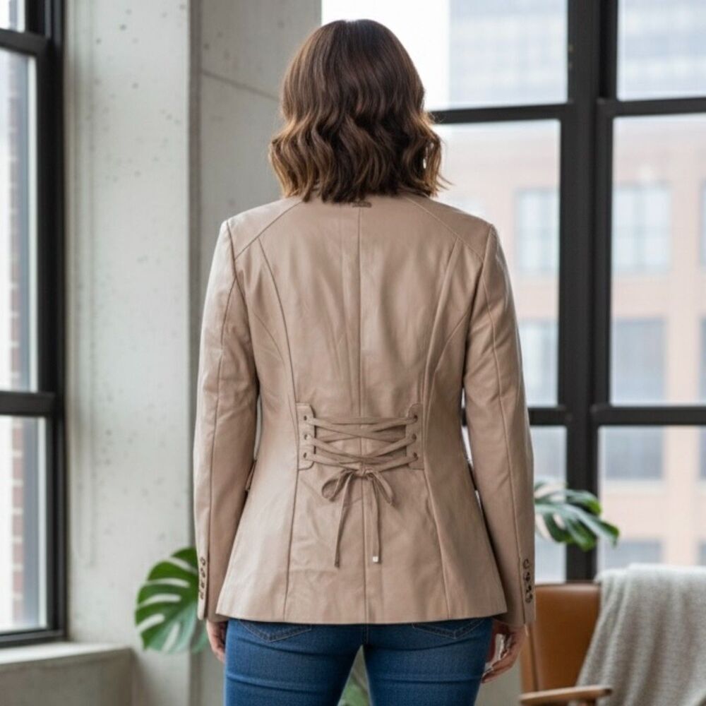 Vegan Leather Blazer with Corset Tie Back, Size Small (NWT)